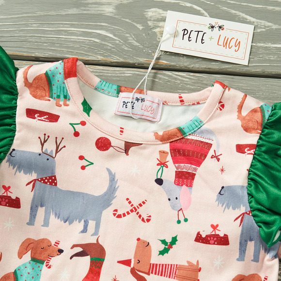 We Woof You a Merry Christmas Ruffle Romper PETE + LUCY Winter Holiday 0-3 NEW - Picture 3 of 7